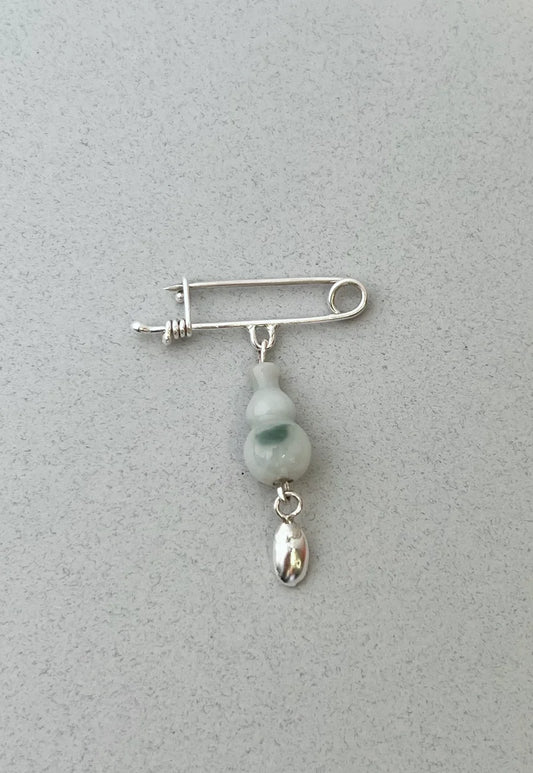Lucky Gourd & droplet handmade sterling silver brooch