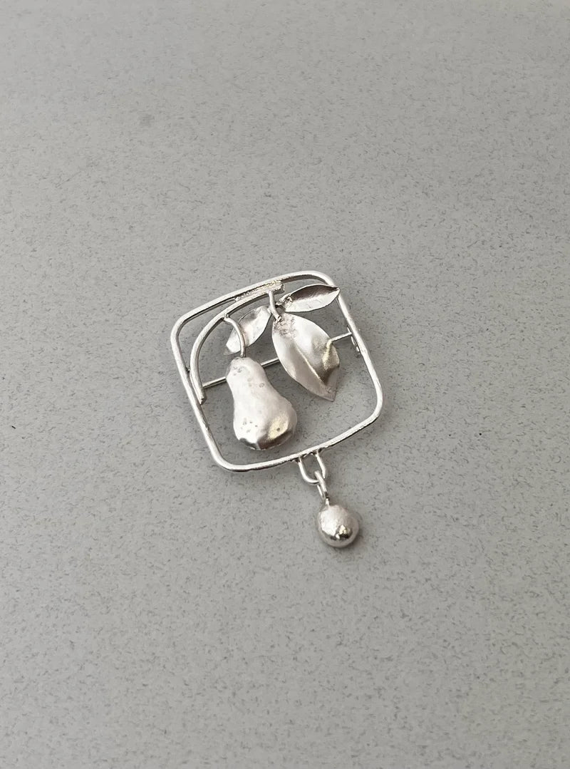Pear & droplet handmade sterling silver brooch