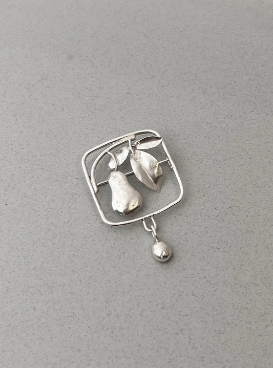 Pear & droplet handmade sterling silver brooch